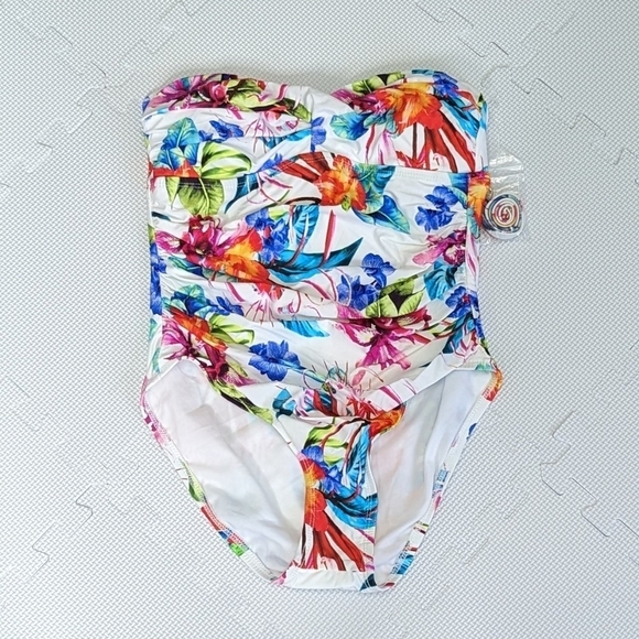 Athena NWT One Piece White Floral Print Swimsuit Removable Straps Size 6 - Picture 1 of 7